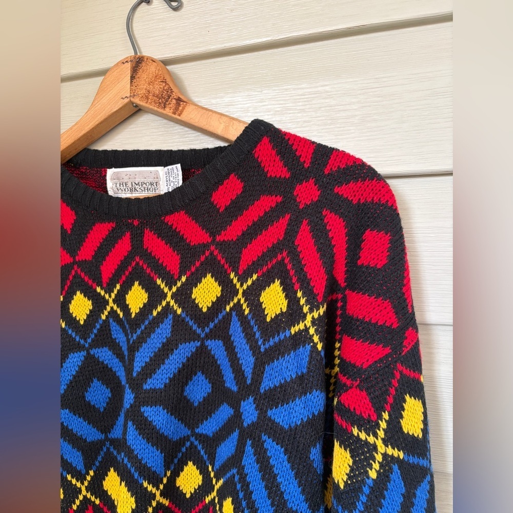 Vintage The Import Workshop sweater 80s colorful snowflake holiday crew sz L EUC - Picture 2 of 12
